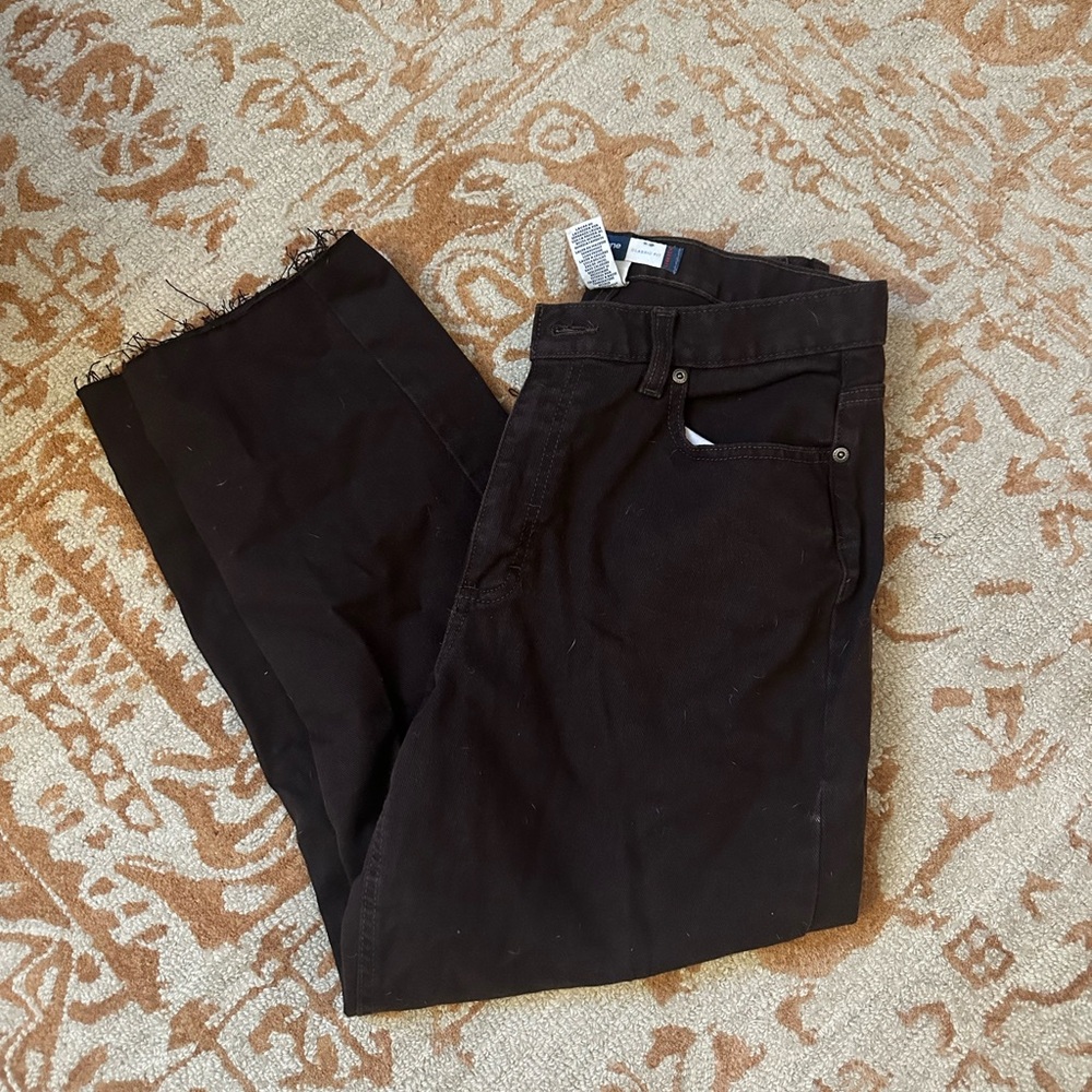 Liz Claiborne Brown high-waisted straight-leg jeans with frayed hem